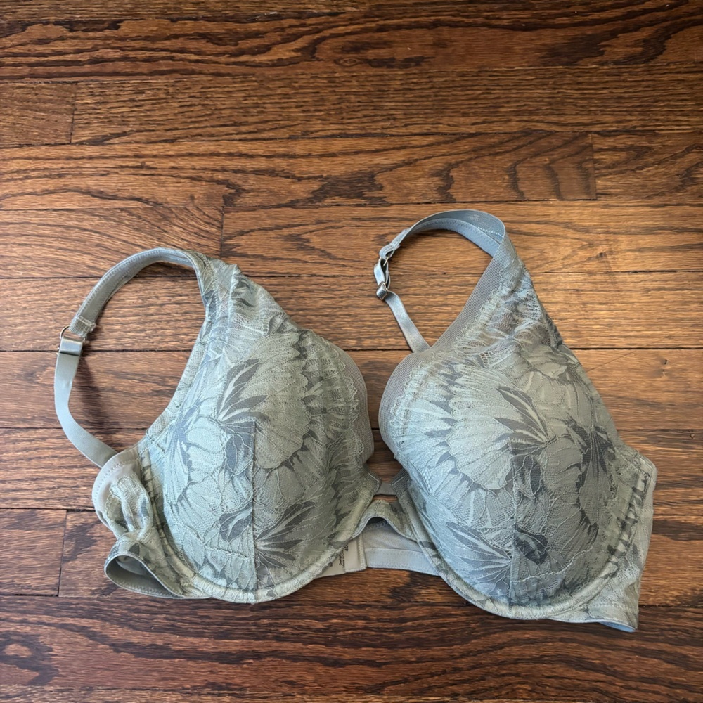 Third Love Plus Size Floral Plunge Bra Blue Green Petal Lace 40D